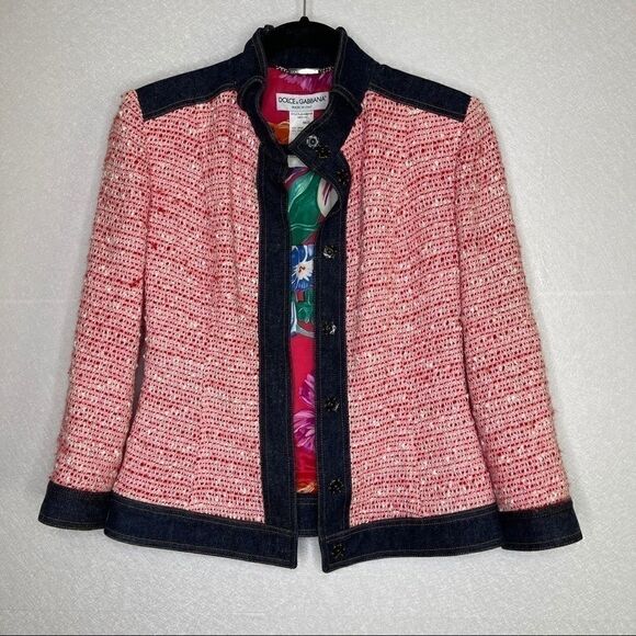 Dolce & Gabbana Vintage Tweed Boucle Denim Wool Jacket 40 - Picture 2 of 7